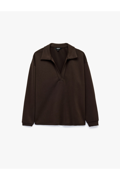 Koton Modal Kumaş Polo Yaka Uzun Kollu Boxy Sweatshirt