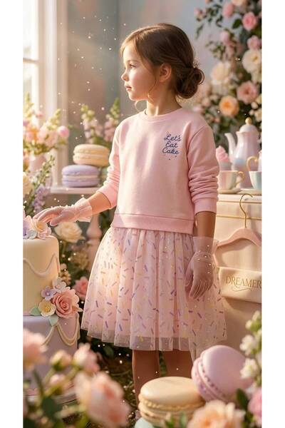 mutlu bebe bulvar Kız Çocuk Pembe Sweatshirt Elbise – Uzun Kollu Tütü Etekli ...