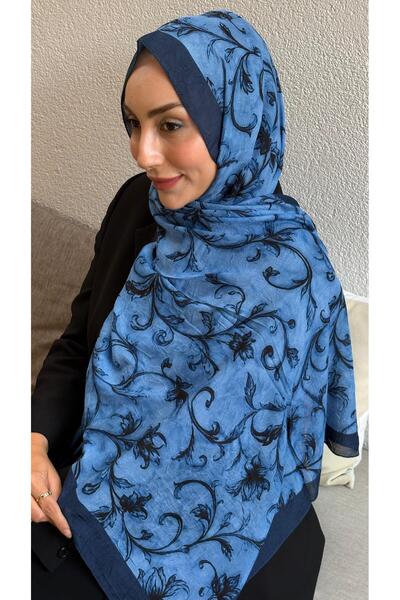 Firuze scarf Blue Color Pattern Bamboo Knitted Shawl