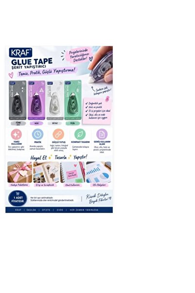 hobi market art Glue Tape Şerit Yapıştırıcı 8 mm x 5 mt.