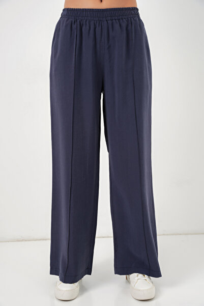 Modamorfo Women's Elastic Waist Wide-Leg Pants 30087 - Navy Blue