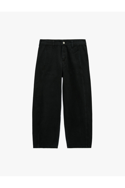 Koton Rahat Kalıp Pamuklu Düz Paça Cepli Balon Fit Barrel Denim Pantolon - Ba...