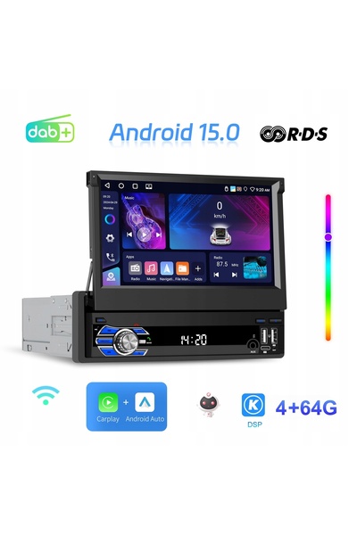 ALLNOEL Radio auto 1 DIN 7'' CarPlay Android WiFi RDS Ecran retractabil 4GB RAM