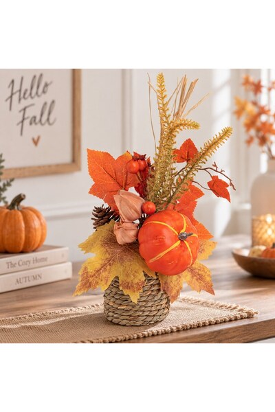 OEM Decoratiune de Toamna Ghiveci cu Dovleac si Fructe Decorative Ø9x30cm