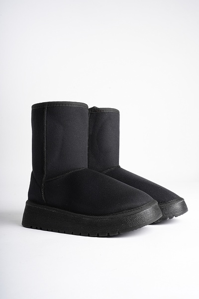 marceline Women's Black Suede 5cm Thick Heeled Winter Casual Boots with Fur Inside