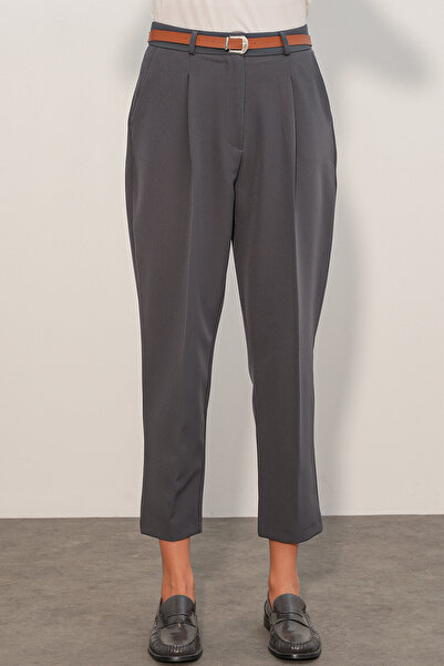 Modamorfo Women's Belted Fabric Trousers 30136 - Anthracite