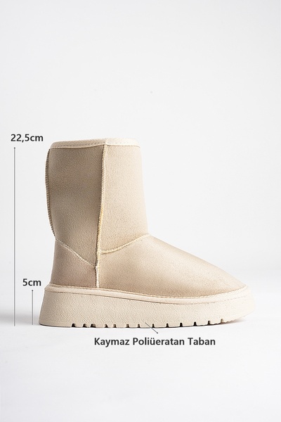 marceline Women's Beige Suede 5cm Thick Heeled Winter Casual Boots with Fur Inside