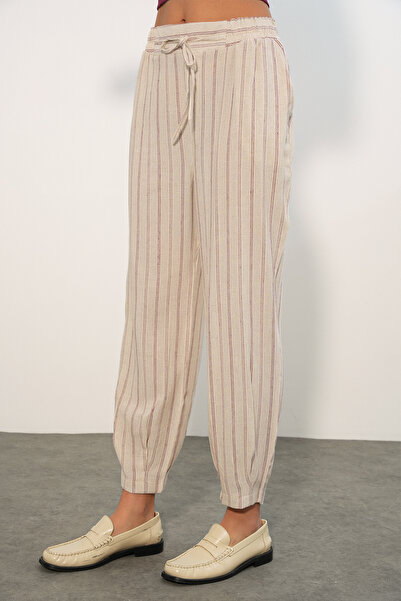 Modamorfo Women's Striped Linen Trousers 30102 - Fuchsia