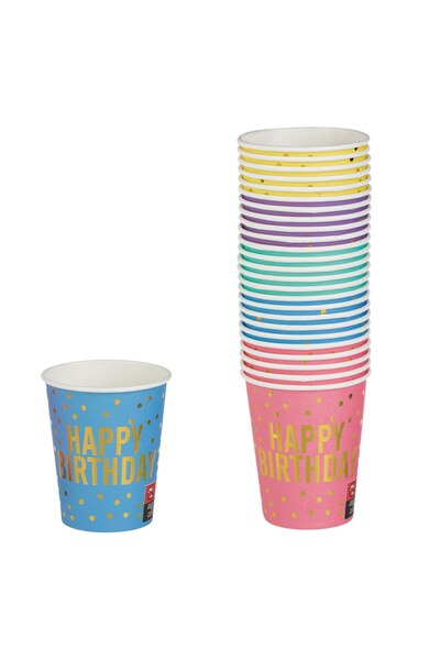 OEM Pahare de Petrecere din Carton de Culori Pastelate cu Folie Aurie Happy B...