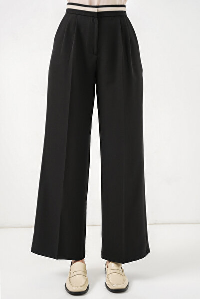 Modamorfo Women's Wide Leg Fabric Trousers 30088 - Black