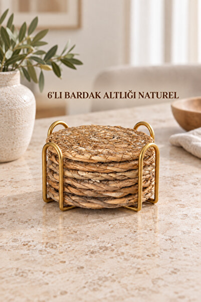 Sariva Home Set of 6 10 cm Natural Wicker Coasters Round Woven Coasters Cup Presentation Coasters