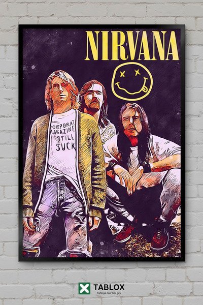 TABLOX Αφίσα μουσικής ομάδας Nirvana Grunge Rock με εμφάνιση κορνίζας Kurt Co...