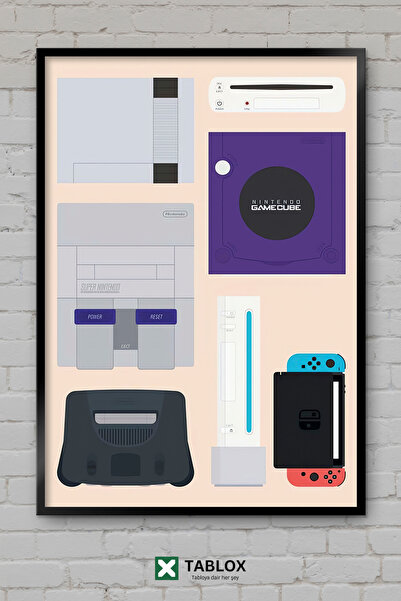 TABLOX Κονσόλες Nintendo Ρετρό Κονσόλες Παιχνιδιών Αφίσα Παιχνιδιών με Κορνίζ...