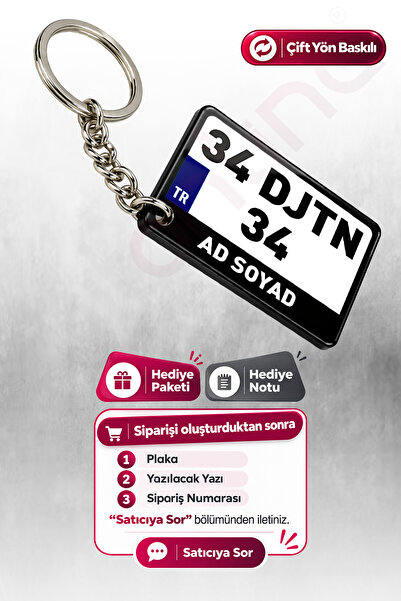 Dijitonline Kişiye Özel - Siyah Pleksi Plaka Plakalı Anahtarlık Araba Hediyes...
