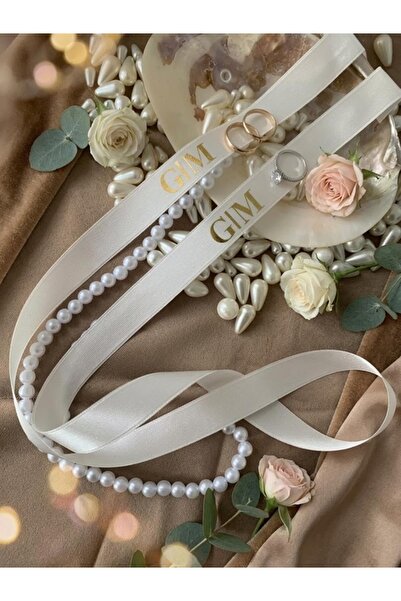 İsabella Accessories Dökülen İncili Söz Nişan Kurdelesi Beyaz Saten Kaliteli ...