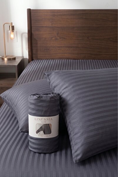 linessia home Cotton Striped Satin Elastic Sheet Set