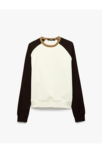 Koton Cotton Shaded Color Contrast Crew Neck Long Raglan Sleeve Sweatshirt