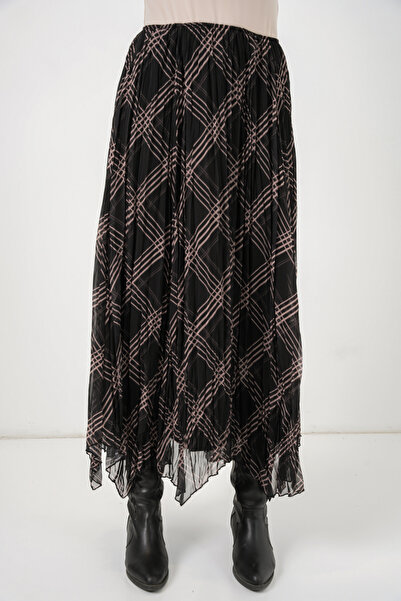 Modamorfo Women's Asymmetrical Cut Chiffon Skirt 8056 - Black