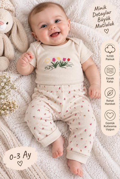 Nayinom Kids NAYİNOM Kız Bebek Çiçek Nakışlı Fitilli Uzun Kollu Çıtçıtlı Zıbı...