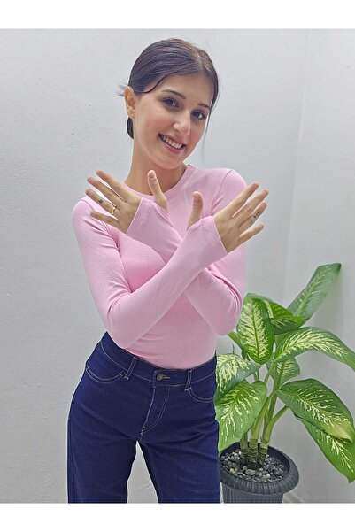 Velista Women's Modal Fabric Crew Neck Long Sleeve Finger-Loop Body-Blouse