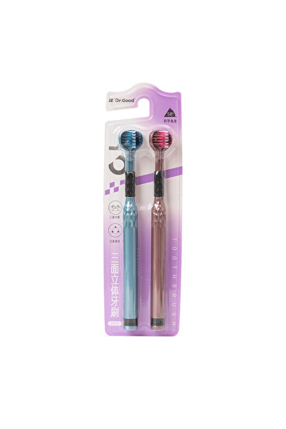 Choice A009-2 2pcs BluePink Soft Bristle 3D Triple Head Toothbrush for Adults...