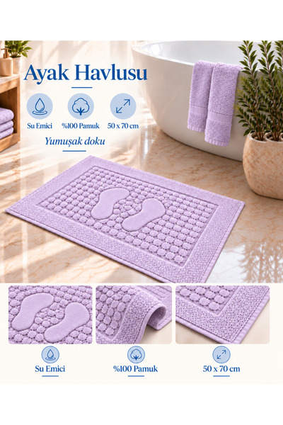 GLOMAR Bath Mat 1 Piece Foot Towel with Water Absorption 100% Cotton Hotel Ba...