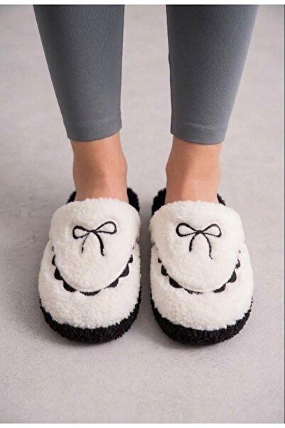 ALMİNA Women's Plush House Slippers Soft Furry Bowknot Winter House Slippers