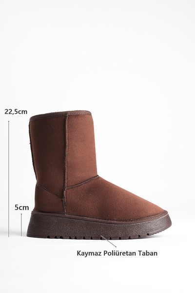 marceline Women's Bitter Brown Suede 5cm Thick Heeled Winter Casual Boots with Fur Inside