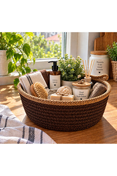 EGE ÖRGÜM 20X10 cm Wicker-Look Decorative Basket – Multi-Purpose Woven Storag...