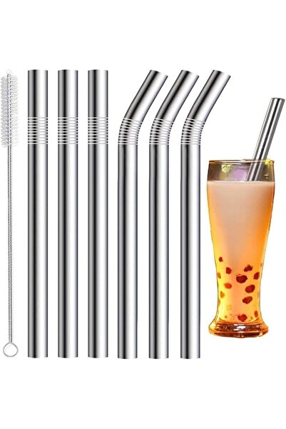 X SPRING Drinking Straws, 7 PCS Extra Wide Metal Straws for Thick Drinks, Rus...