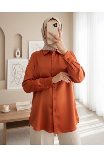 Modamorfo 3964 Lightly Flowing Satin Shirt - Orange