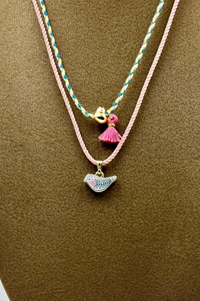 Concept HuBuTU 2 Pieces of Enamel Bird & Gold Heart Pendant with Tassels, Boh...