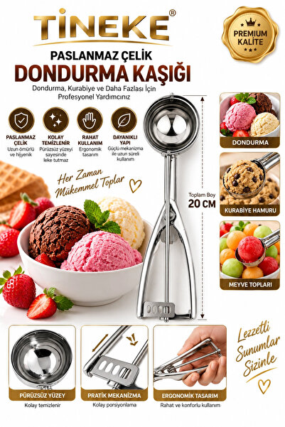 TİNEKE Ice Cream Halva Cookie Shaper Serving Scoop Stainless Steel Ice Cream ...