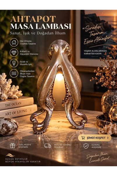 Depar AHTAPOT MASA VE GECE LAMBASI 3D BASKI %100 EL BOYAMASI PREMIUM KALİTE K...