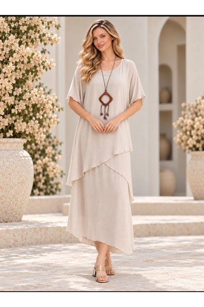 MARWARİ OTANTİK BUTİK Lined Wrinkled Fabric Cotton Women's Dress 38/46
