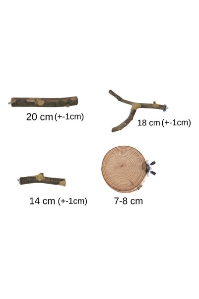 PetTale 4-Pack Natural Wood Bird Perches 20 cm - Parakeet, Canary, and Cockatiel Perches with Screws