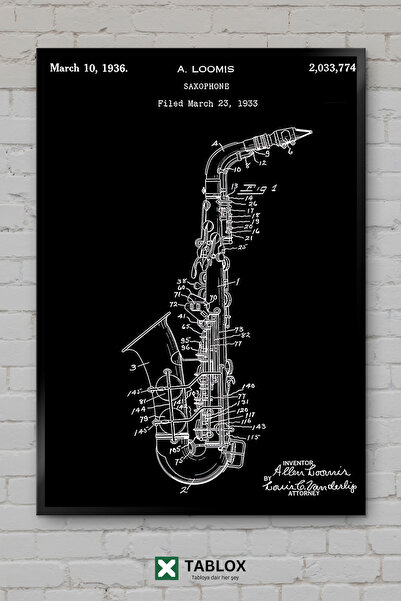 TABLOX Nacrt saksofona Tehnički crtež saksofona Muzički poster Dekorativna MD...