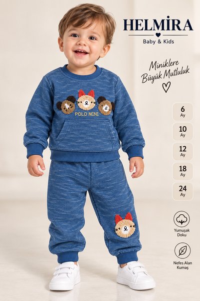 HELMİRA Baby Boy 2-Piece Set, Thessaloniki Fabric, Kangaroo Pocket, Cuffed Sl...