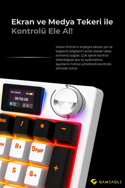 gameagle Vision Prime Dijital Ekranlı Kablosuz 2.4Ghz/Bluetooth + 3 Mod RGB Mekanik Oyuncu Klavyesi Mix V1