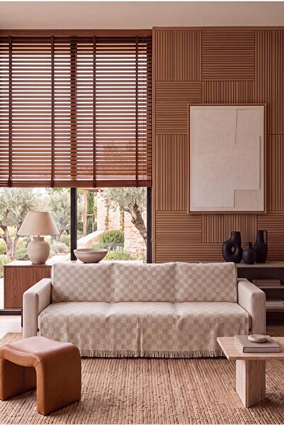 rellhome Natura Kare %85 Pamuk Çift Taraflı Saçaklı Koltuk Örtüsü 170x220 cm