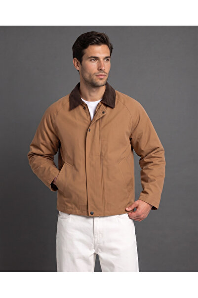 Generic Brand Men's velvet shirt collar zipper detailed jacket with inner lin...