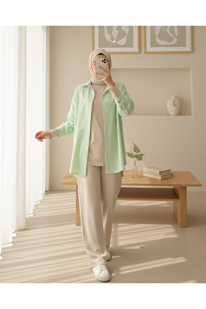 Modamorfo 3900 Oversize Long Basic Shirt - E.green