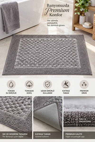 GLOMAR Premium Bath Mat 100% Cotton Water Absorbent Non-Slip Base Soft Textur...