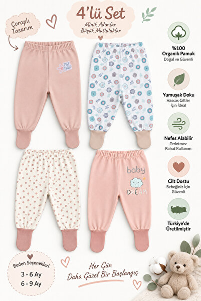Melekpare Bebek&Çocuk Organik Patikli Pantolon Kendinden Çoraplı Alt Pijama M...