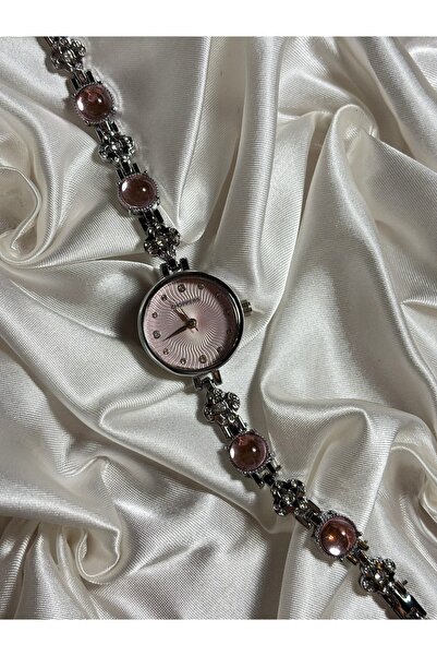 Mihristore Pembe Taşlı Pinterest Saat Kadın Kol Saati Bileklik Saat Silver Ka...