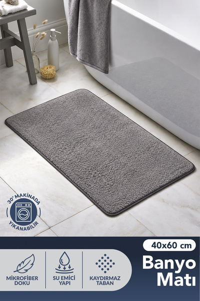 obido Mikrofiber Banyo Paspası 40x60 cm Gri – Su Emici, Kaydırmaz Tabanlı, Ma...
