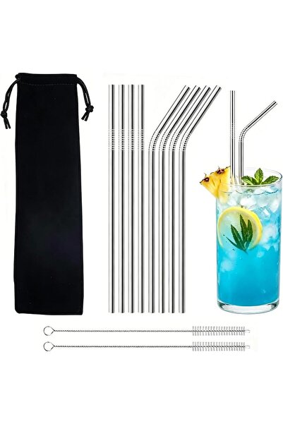 Generic Reusable Stainless Steel Drinking Straws, 8 Pack with 4 Straight and ...