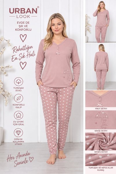 Urban Look Women's Patterned Pajama Set – Long Sleeve Comfortable Home Wear