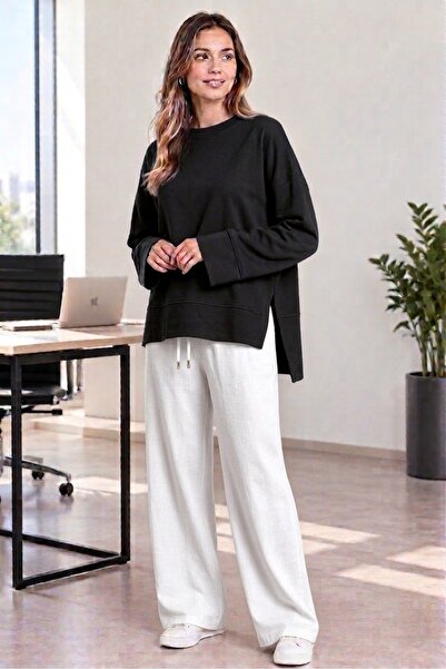 Soul Tunic Blouse with Basic Side Slits and Detailing in Black