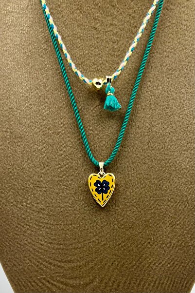 Concept HuBuTU 2 Pieces of Enamel Yoca Luck & Gold Heart Pendant with Green, ...